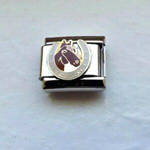 Enamel horse in a horseshoe 9mm stainless steel italian charm bracelet link new
